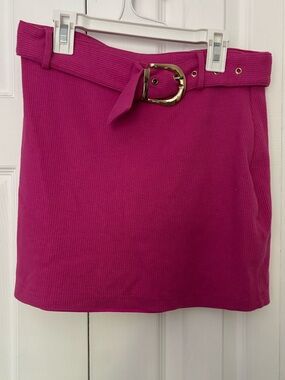 Fashion Nova Magenta Belted Mini Skirt with Gold Buckle